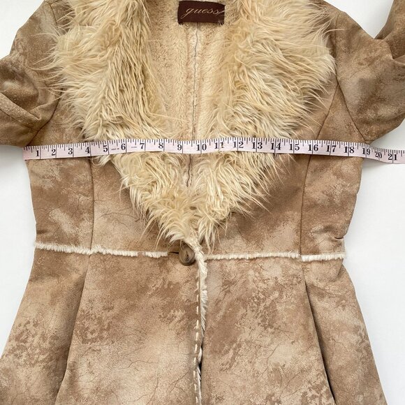 Guess Genuine Suede Penny Lane Shaggy Afghan Coat SZ Sm - Picture 7 of 11